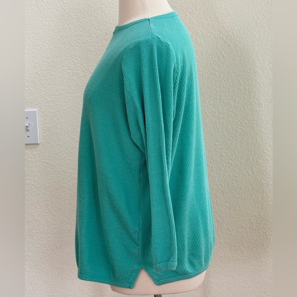 Woman Within Sea Green Thermal Weave Long Sleeve Top - Picture 2 of 8